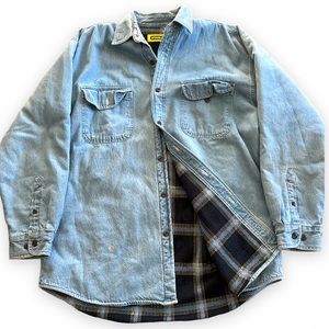Vintage STANLEY Flannel Lined Plaid Blue Denim Work Shirt Button Down, Men’s L